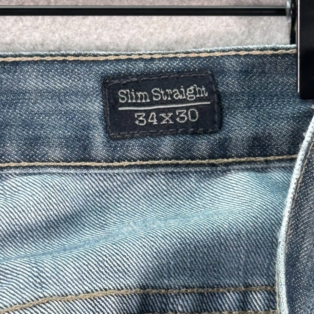 PD&C Slim Straight Jeans Mens 34x30 Blue Medium Wash Classic Distressed Denim - Picture 14 of 16